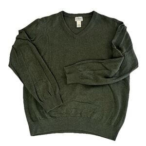 LL Bean Men's Cotton Cashmere Sweater Size L Green V-neck Soft